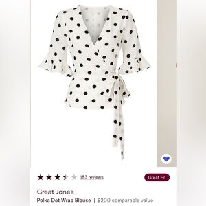 Great Jones White Polka Dot Wrap Blouse with Tie Waist